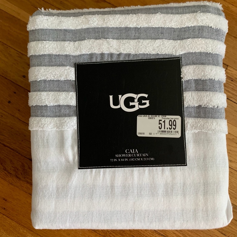 UGG Caia White and Gray Horizontal Stripe Shower Curtain